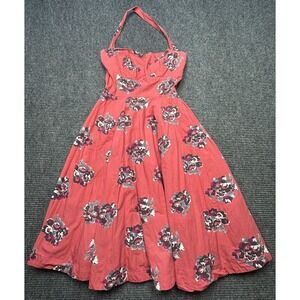 Girls From Savoy Dress Womens 2 Pink Floral Halter Fit & Flare Cotton Sundress